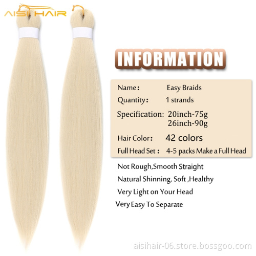 Aisi Hair Multi Color 20 26 Inch Easy Braids Synthetic Yaki Fiber Hair Bulk Jumbo Crochet Pre Stretched Synthetic Braiding Hair
